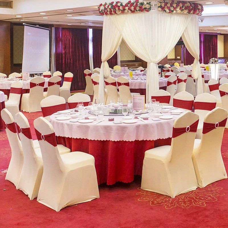 Boshen 100PCS Stretch Chair Sashes Bows Chair Bands with Buckle for Wedding Hotel Banquet Birthday Party Decorations (100, Wine Red) - Image 5